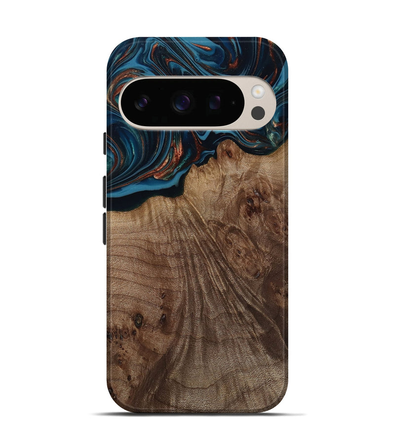 Pixel 10 Pro Wood Live Edge Phone Case - Yolanda (Teal & Gold, 812200)