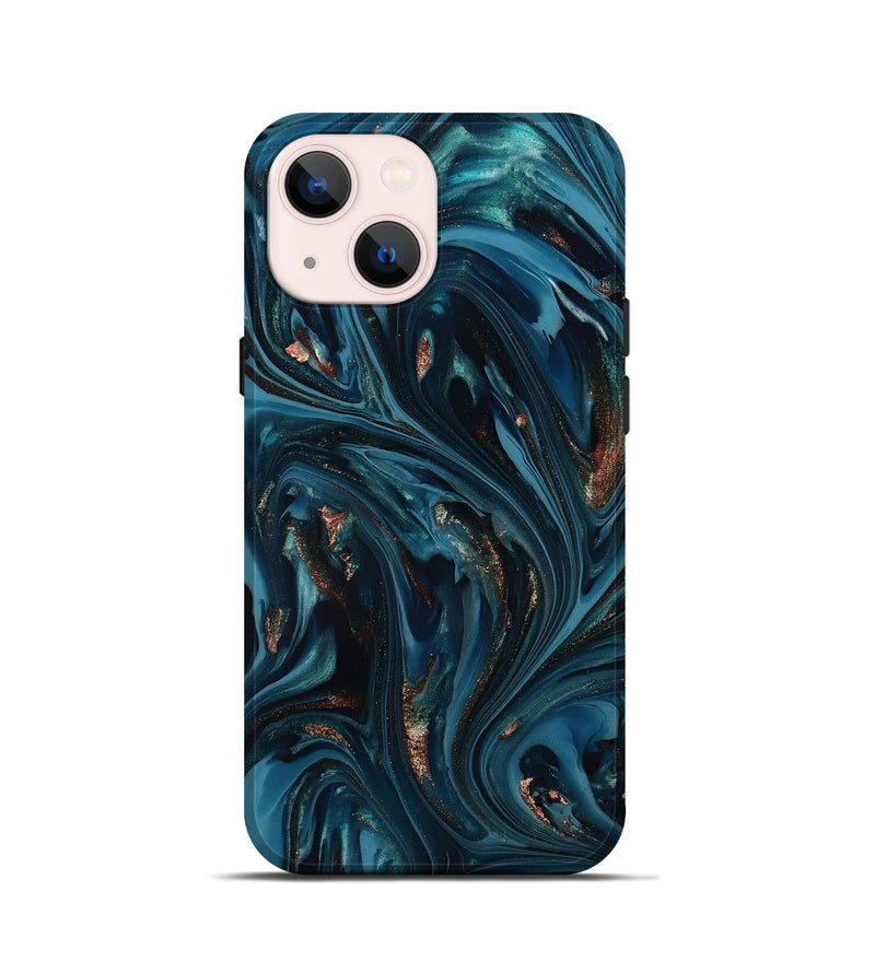 iPhone 13 mini ResinArt Live Edge Phone Case - Shelbi (Teal & Gold, 812201)