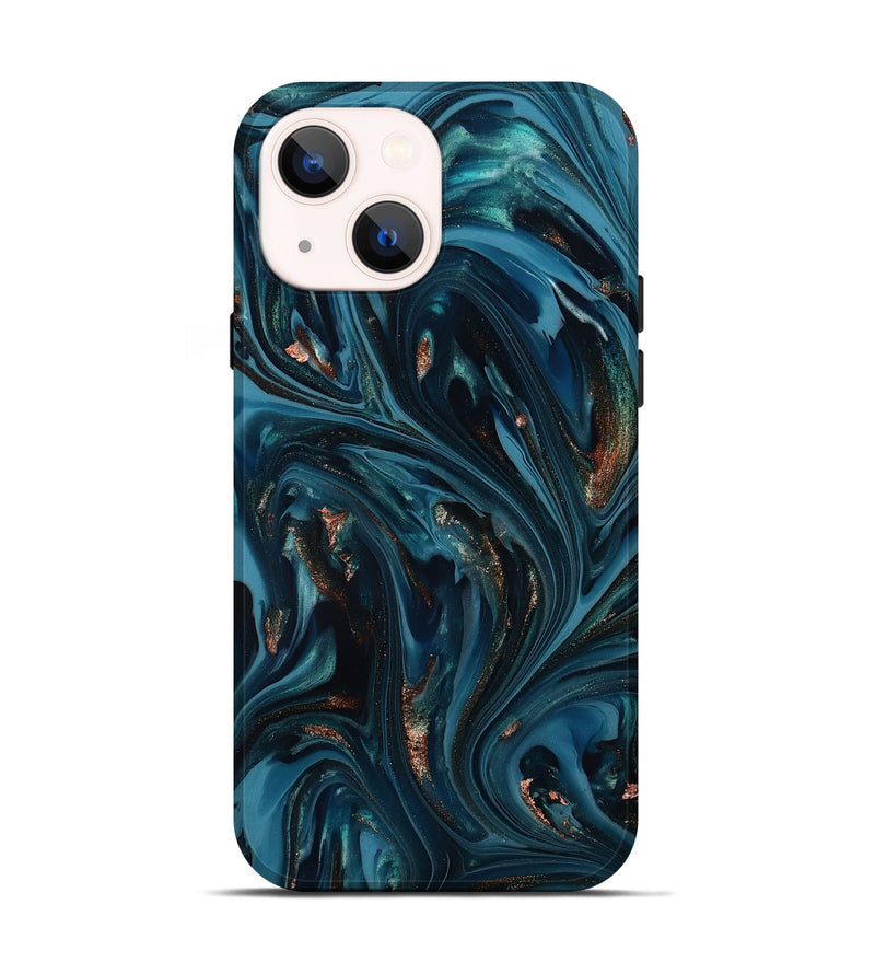 iPhone 14 ResinArt Live Edge Phone Case - Shelbi (Teal & Gold, 812201)