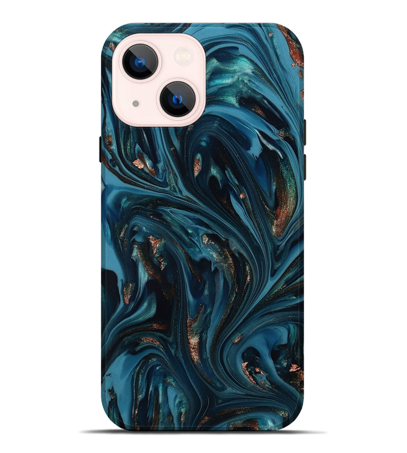 iPhone 14 Plus ResinArt Live Edge Phone Case - Shelbi (Teal & Gold, 812201)