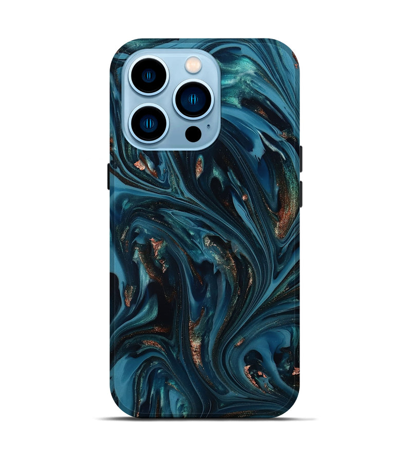 iPhone 14 Pro ResinArt Live Edge Phone Case - Shelbi (Teal & Gold, 812201)