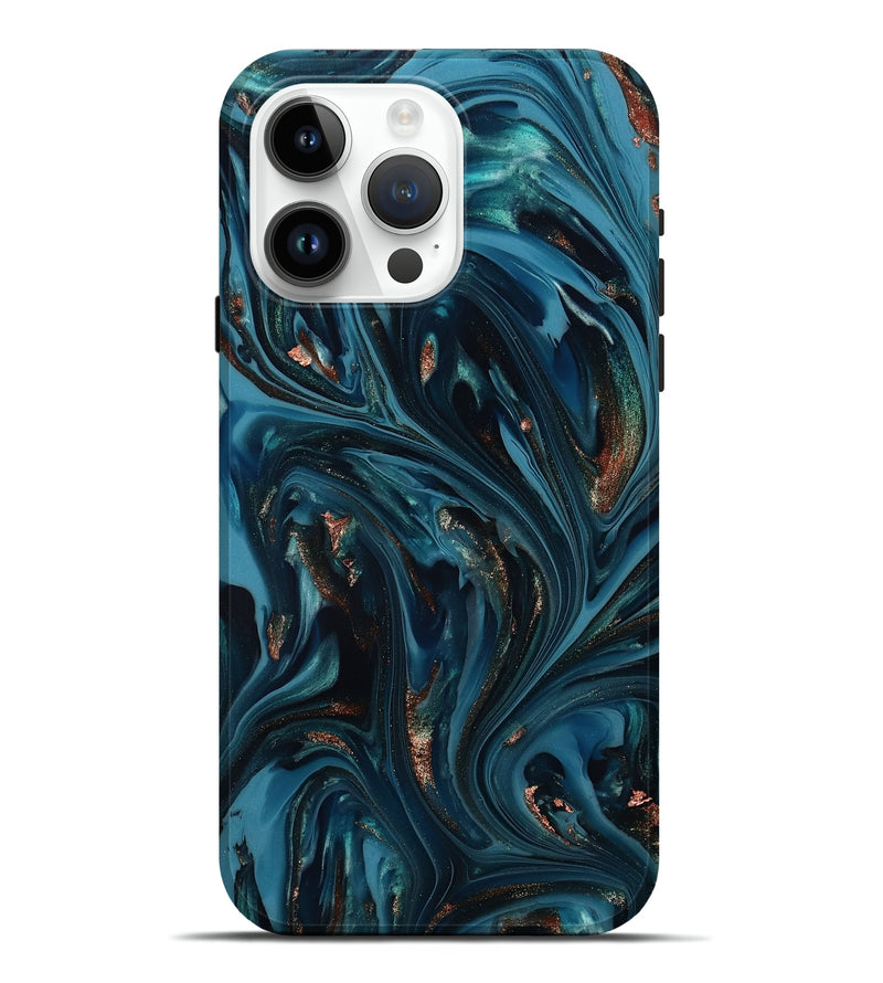 iPhone 15 Pro Max ResinArt Live Edge Phone Case - Shelbi (Teal & Gold, 812201)