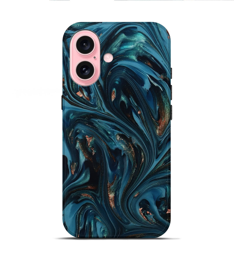 iPhone 16 ResinArt Live Edge Phone Case - Shelbi (Teal & Gold, 812201)