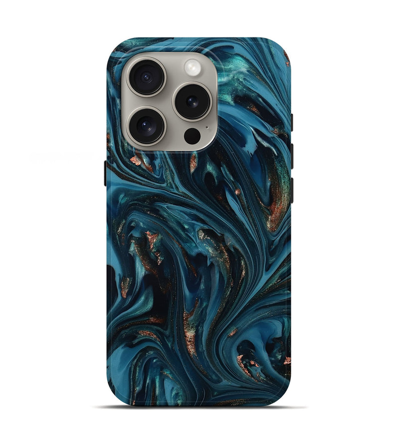 iPhone 16 Pro ResinArt Live Edge Phone Case - Shelbi (Teal & Gold, 812201)