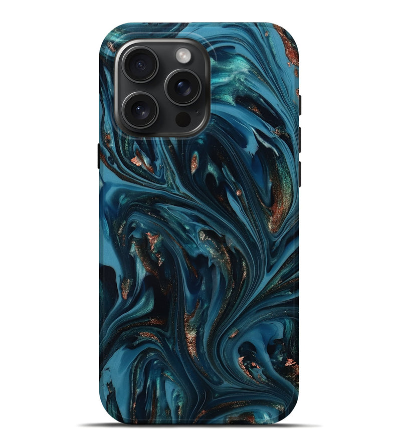iPhone 16 Pro Max ResinArt Live Edge Phone Case - Shelbi (Teal & Gold, 812201)