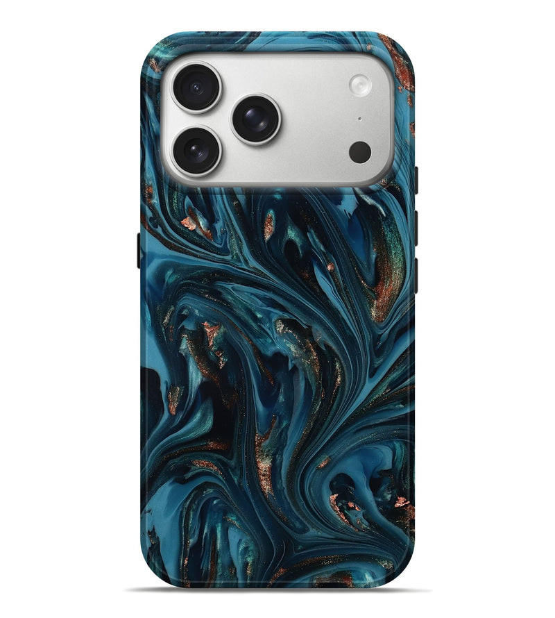 iPhone 17 Pro Max ResinArt Live Edge Phone Case - Shelbi (Teal & Gold, 812201)