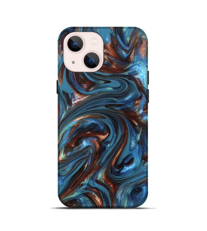 iPhone 13 mini ResinArt Live Edge Phone Case - Kira (Teal & Gold, 812202)