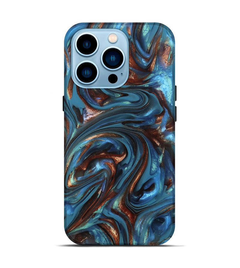 iPhone 14 Pro ResinArt Live Edge Phone Case - Kira (Teal & Gold, 812202)