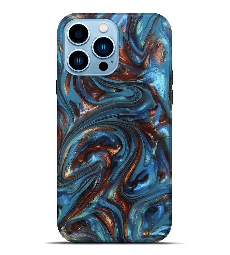 iPhone 14 Pro Max ResinArt Live Edge Phone Case - Kira (Teal & Gold, 812202)