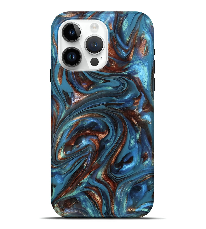 iPhone 15 Pro Max ResinArt Live Edge Phone Case - Kira (Teal & Gold, 812202)