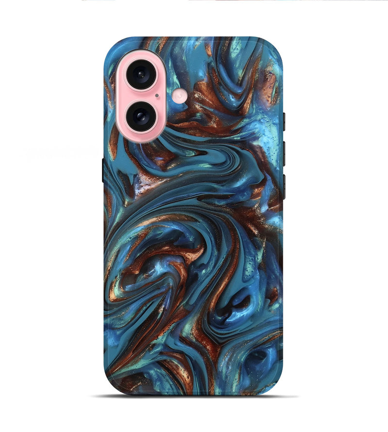 iPhone 16 ResinArt Live Edge Phone Case - Kira (Teal & Gold, 812202)