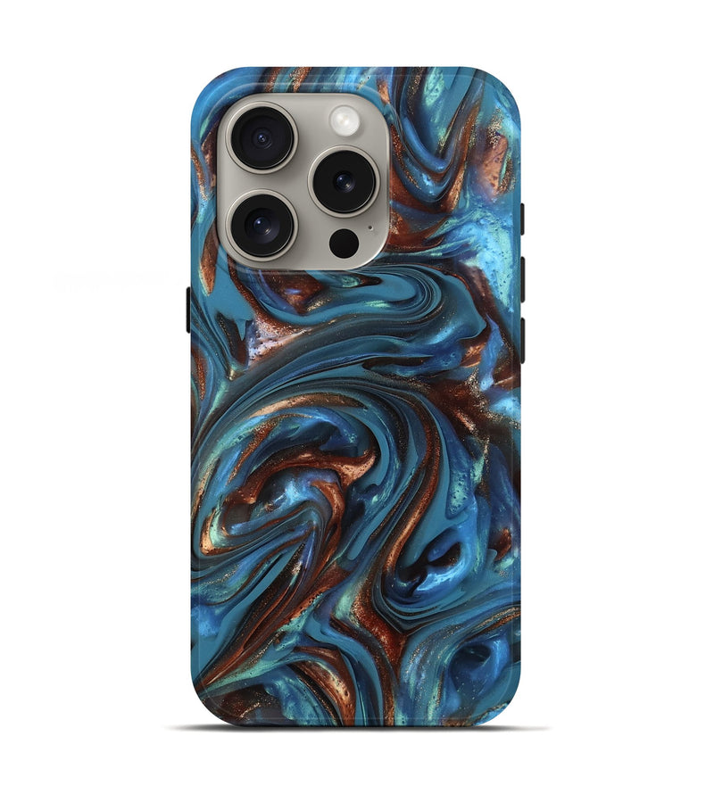 iPhone 16 Pro ResinArt Live Edge Phone Case - Kira (Teal & Gold, 812202)