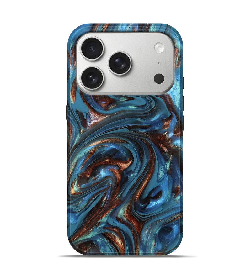 iPhone 17 Pro ResinArt Live Edge Phone Case - Kira (Teal & Gold, 812202)