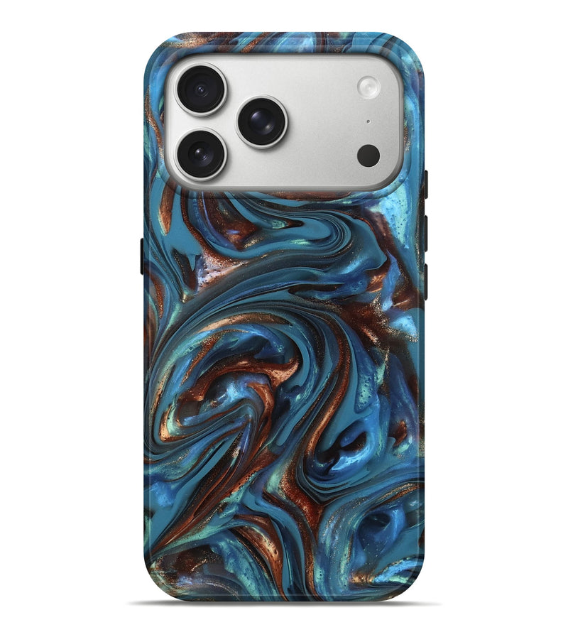 iPhone 17 Pro Max ResinArt Live Edge Phone Case - Kira (Teal & Gold, 812202)