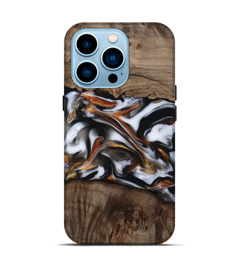 iPhone 14 Pro Wood Live Edge Phone Case - Brynn (Black & White, 812204)