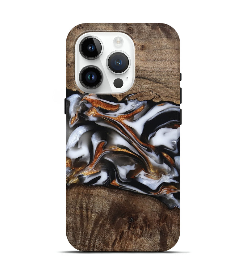 iPhone 15 Pro Wood Live Edge Phone Case - Brynn (Black & White, 812204)