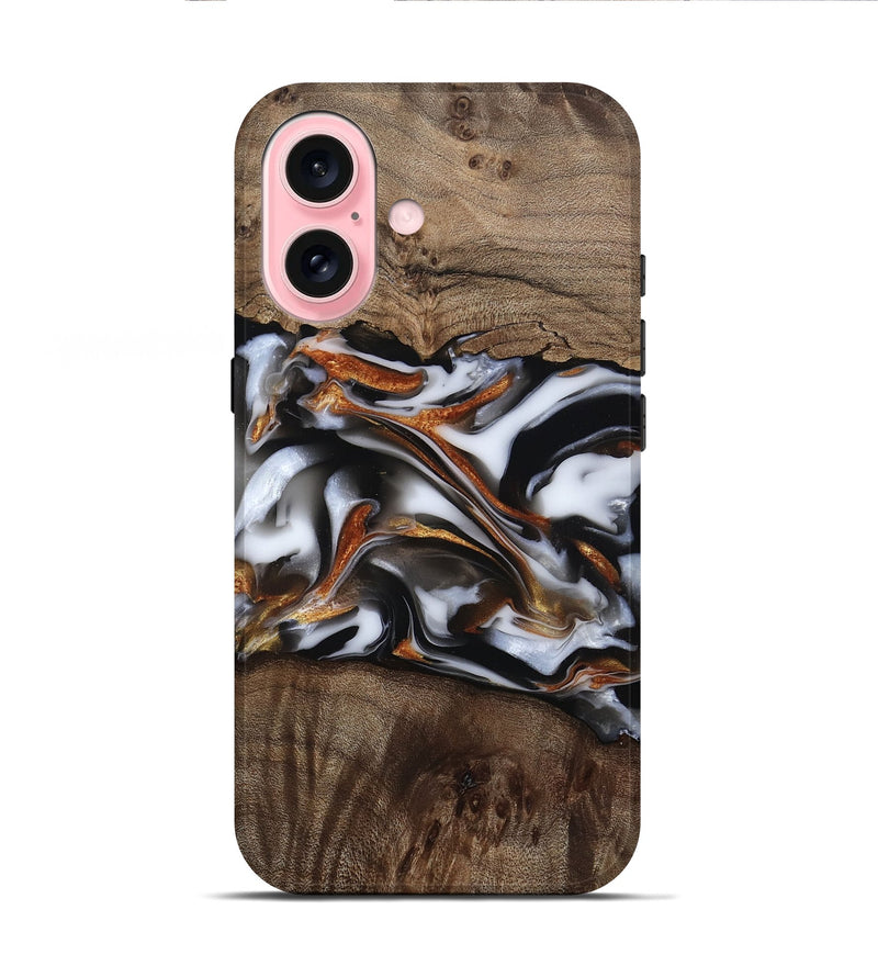 iPhone 16 Wood Live Edge Phone Case - Brynn (Black & White, 812204)