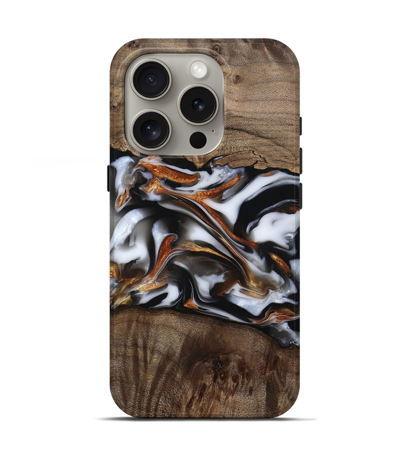 iPhone 16 Pro Wood Live Edge Phone Case - Brynn (Black & White, 812204)