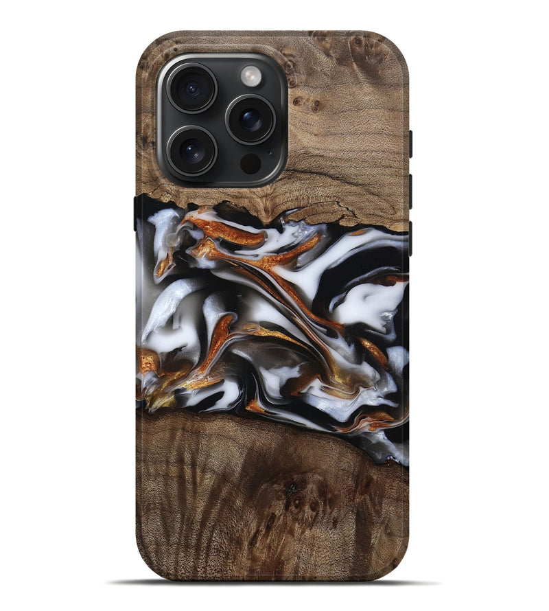 iPhone 16 Pro Max Wood Live Edge Phone Case - Brynn (Black & White, 812204)