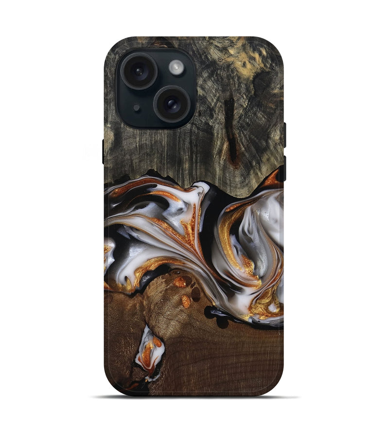iPhone 15 Wood Live Edge Phone Case - Darby (Black & White, 812207)