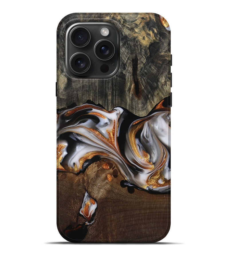 iPhone 16 Pro Max Wood Live Edge Phone Case - Darby (Black & White, 812207)