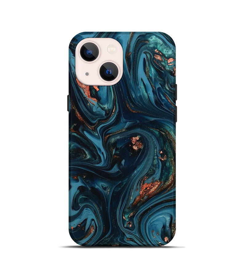 iPhone 13 mini ResinArt Live Edge Phone Case - Chelsi (Teal & Gold, 812209)