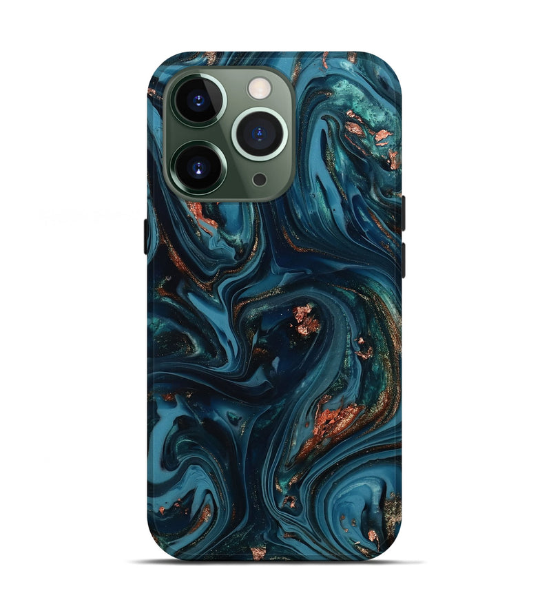 iPhone 13 Pro ResinArt Live Edge Phone Case - Chelsi (Teal & Gold, 812209)