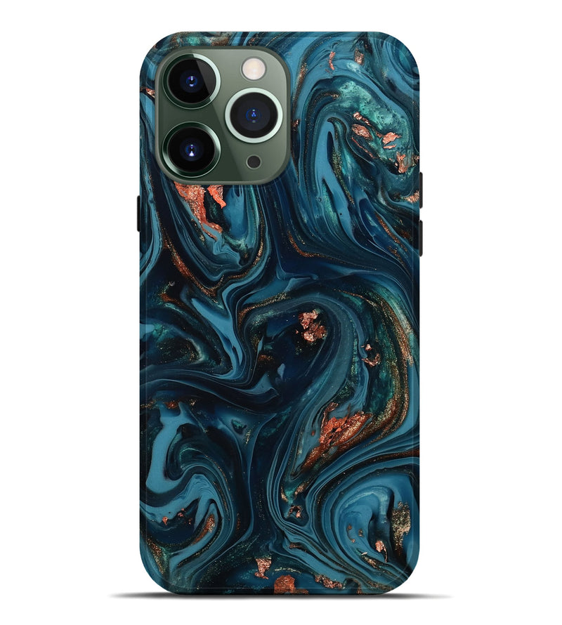 iPhone 13 Pro Max ResinArt Live Edge Phone Case - Chelsi (Teal & Gold, 812209)