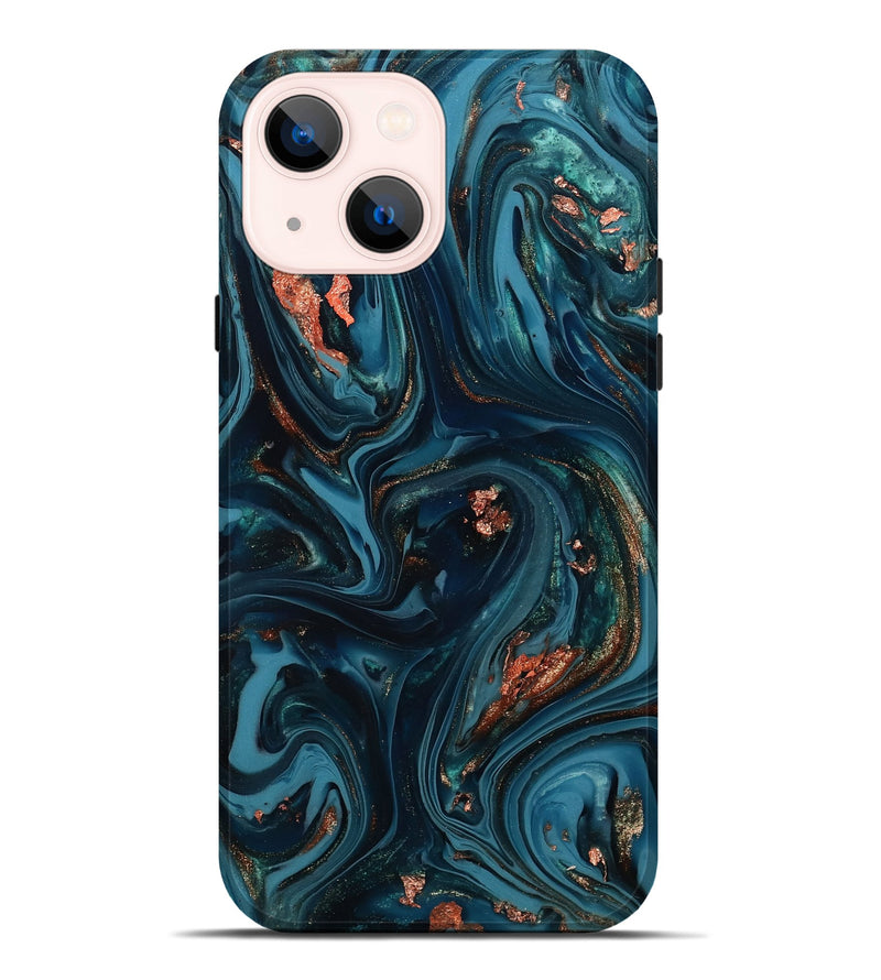 iPhone 14 Plus ResinArt Live Edge Phone Case - Chelsi (Teal & Gold, 812209)