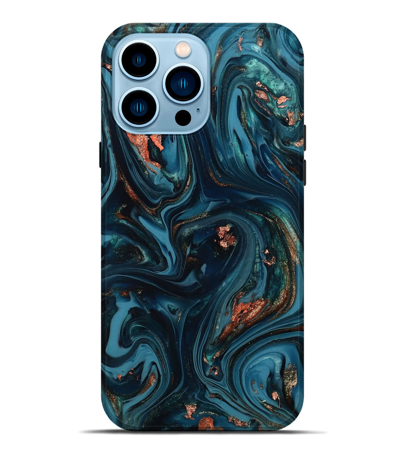 iPhone 14 Pro Max ResinArt Live Edge Phone Case - Chelsi (Teal & Gold, 812209)