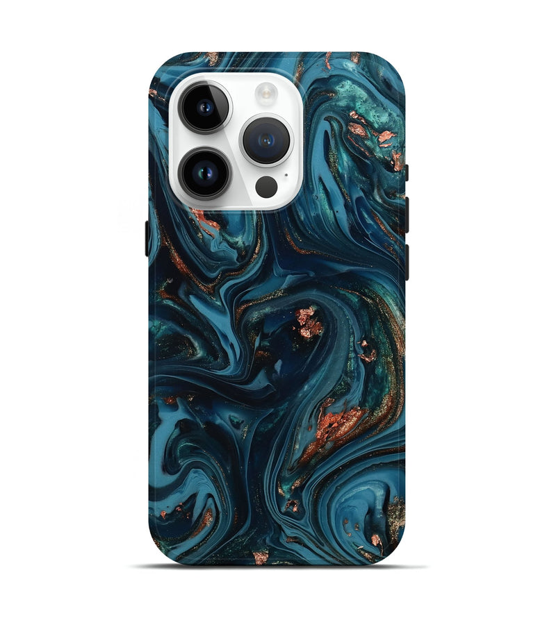 iPhone 15 Pro ResinArt Live Edge Phone Case - Chelsi (Teal & Gold, 812209)