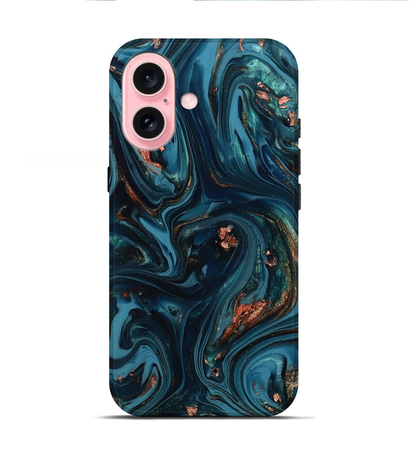 iPhone 16 ResinArt Live Edge Phone Case - Chelsi (Teal & Gold, 812209)