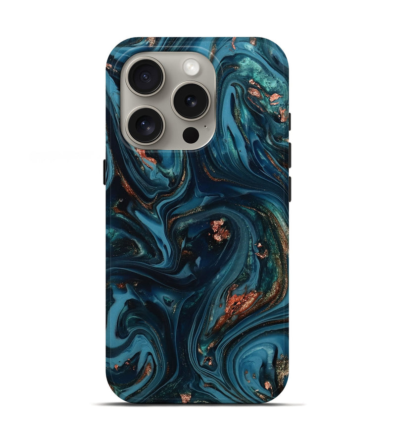 iPhone 16 Pro ResinArt Live Edge Phone Case - Chelsi (Teal & Gold, 812209)