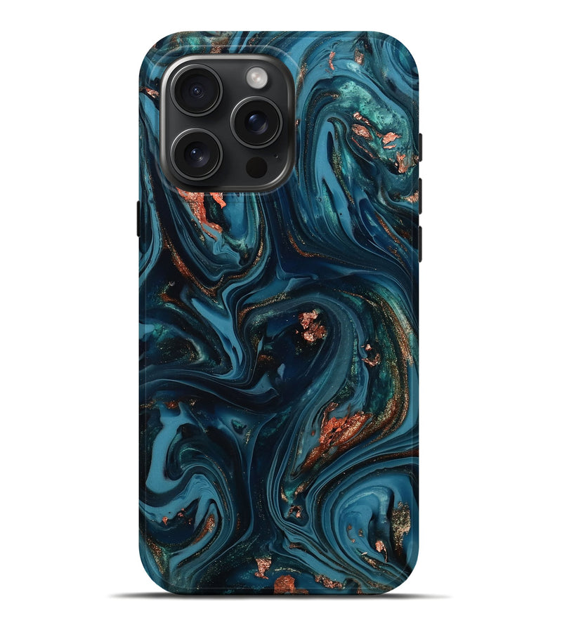 iPhone 16 Pro Max ResinArt Live Edge Phone Case - Chelsi (Teal & Gold, 812209)