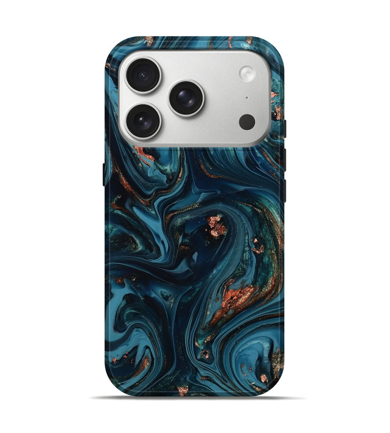 iPhone 17 Pro ResinArt Live Edge Phone Case - Chelsi (Teal & Gold, 812209)