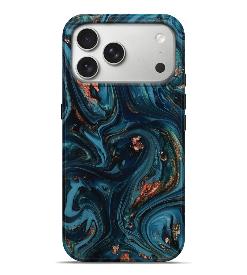 iPhone 17 Pro Max ResinArt Live Edge Phone Case - Chelsi (Teal & Gold, 812209)