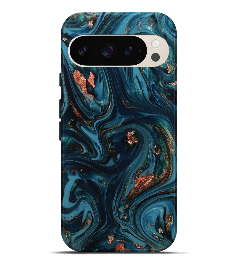 Pixel 9 Pro XL ResinArt Live Edge Phone Case - Chelsi (Teal & Gold, 812209)