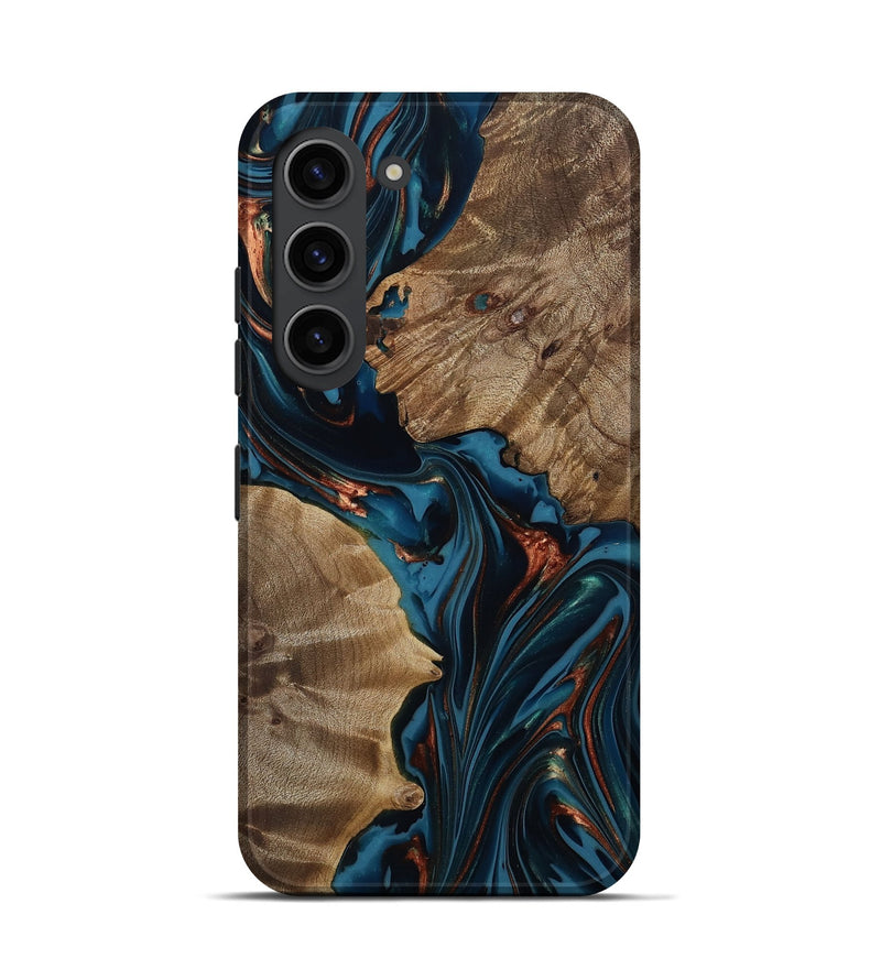 Galaxy S23 Wood Live Edge Phone Case - Scarlet (Teal & Gold, 812210)