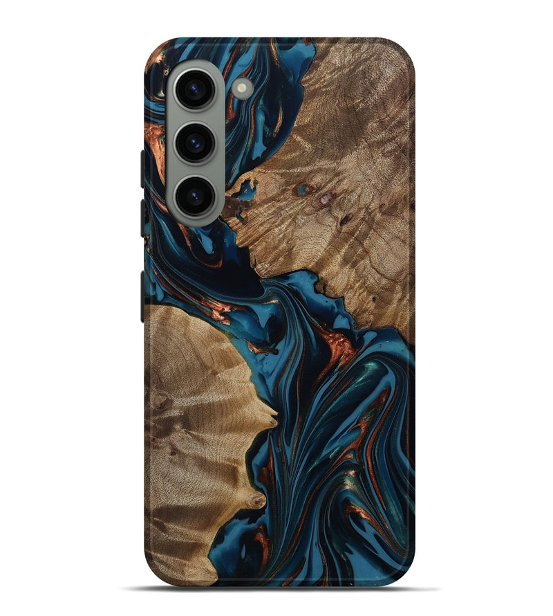 Galaxy S23 Plus Wood Live Edge Phone Case - Scarlet (Teal & Gold, 812210)