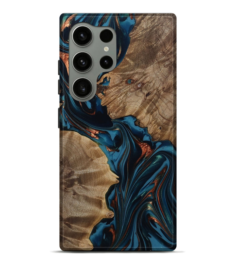 Galaxy S24 Ultra Wood Live Edge Phone Case - Scarlet (Teal & Gold, 812210)