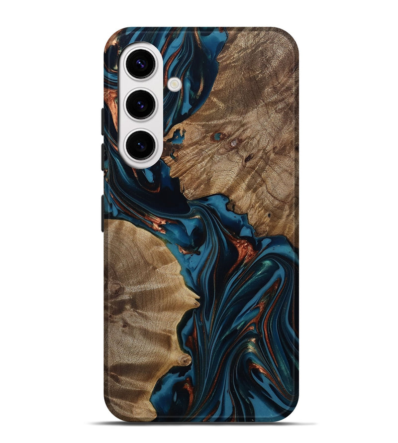 Galaxy S25 Plus Wood Live Edge Phone Case - Scarlet (Teal & Gold, 812210)