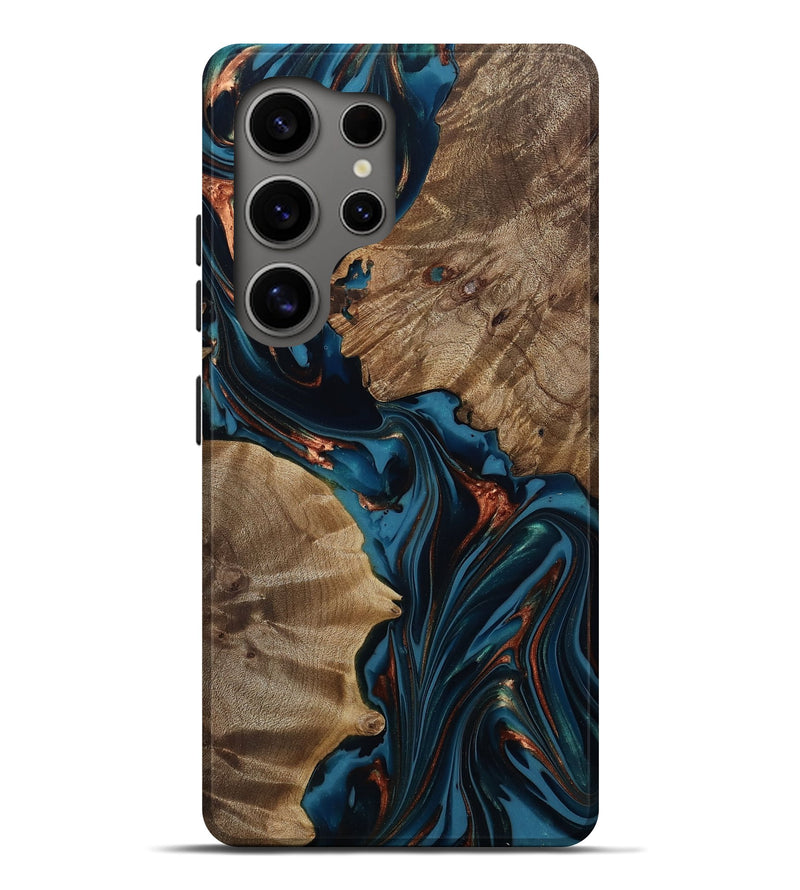 Galaxy S25 Ultra Wood Live Edge Phone Case - Scarlet (Teal & Gold, 812210)