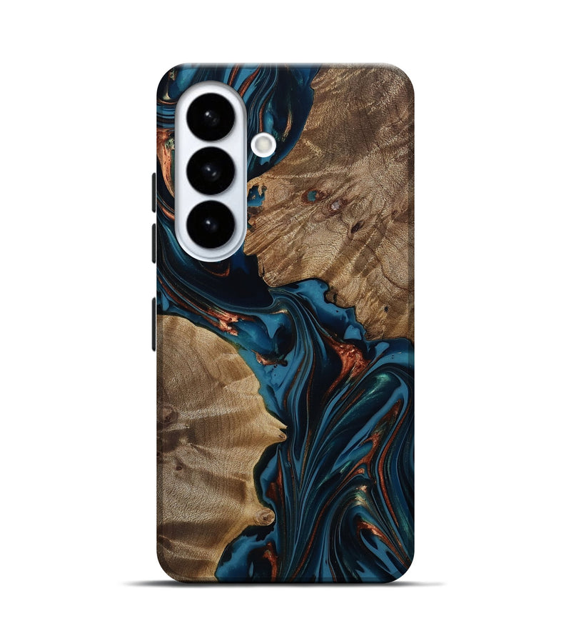Galaxy S26 Wood Live Edge Phone Case - Scarlet (Teal & Gold, 812210)