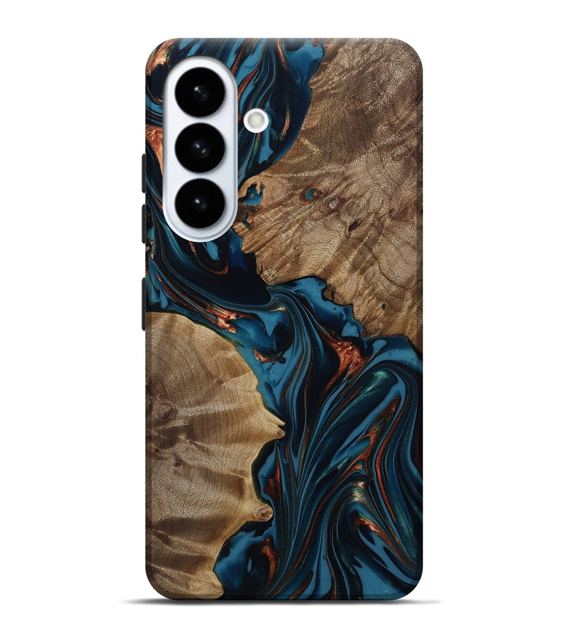 Galaxy S26 Plus Wood Live Edge Phone Case - Scarlet (Teal & Gold, 812210)