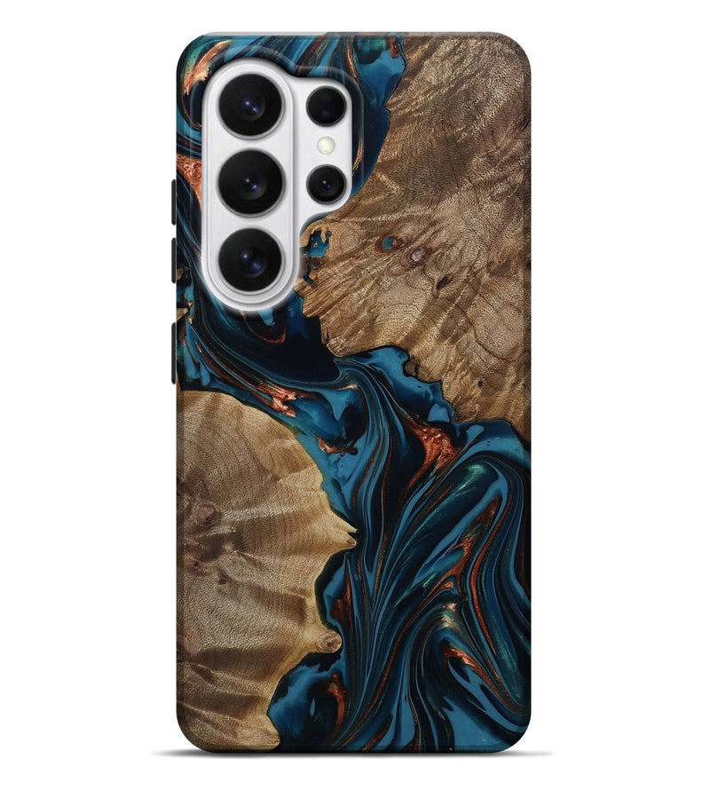 Galaxy S26 Ultra Wood Live Edge Phone Case - Scarlet (Teal & Gold, 812210)