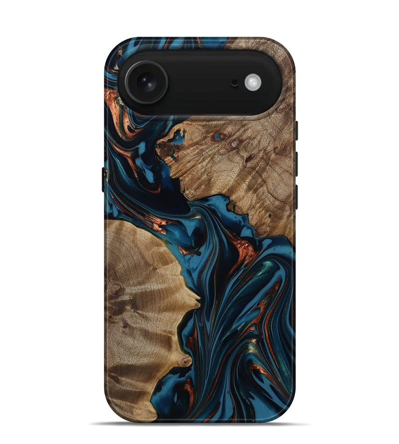 iPhone 17 Air Wood Live Edge Phone Case - Scarlet (Teal & Gold, 812210)