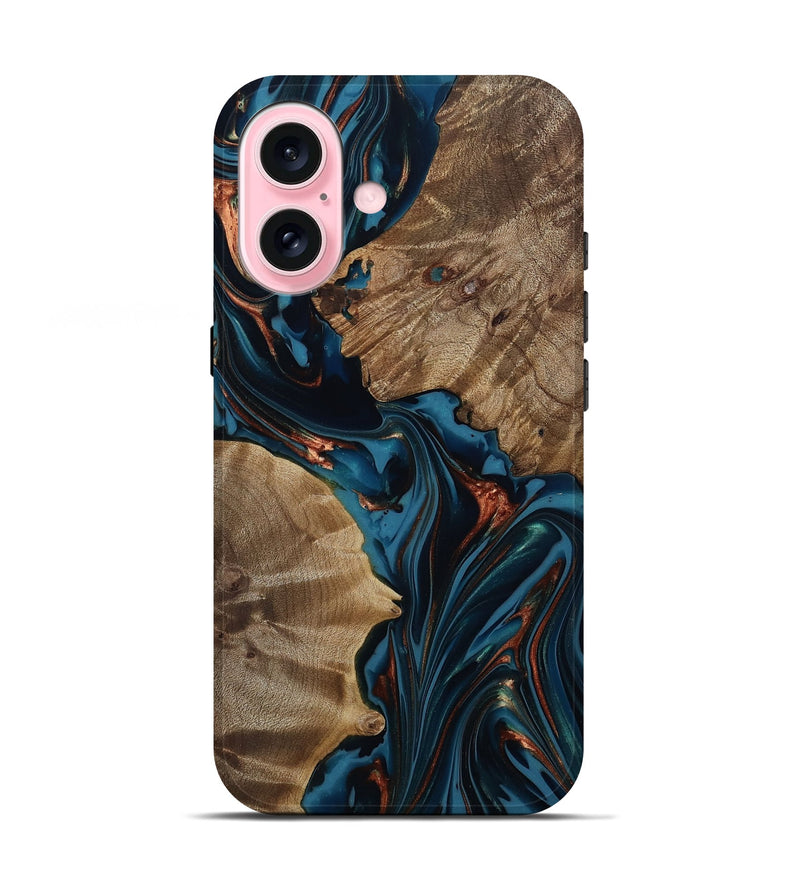 iPhone 17 Wood Live Edge Phone Case - Scarlet (Teal & Gold, 812210)