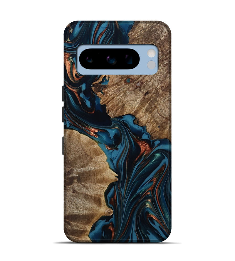 Pixel 8 Pro Wood Live Edge Phone Case - Scarlet (Teal & Gold, 812210)