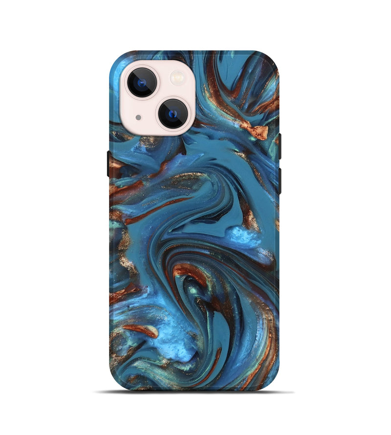 iPhone 13 mini ResinArt Live Edge Phone Case - Tobias (Teal & Gold, 812211)