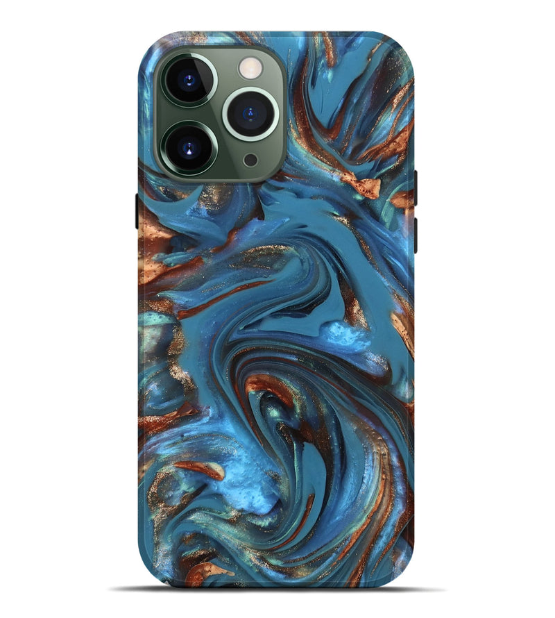 iPhone 13 Pro Max ResinArt Live Edge Phone Case - Tobias (Teal & Gold, 812211)
